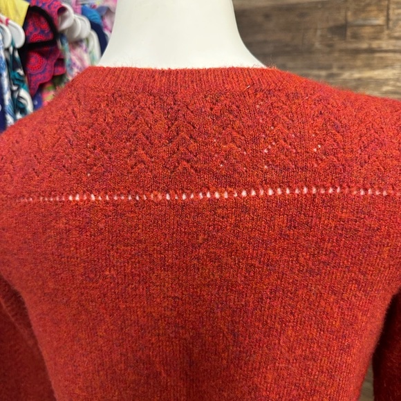 LOFT Red Crew Neck Sweater with Ribbed Details - Picture 5 of 9